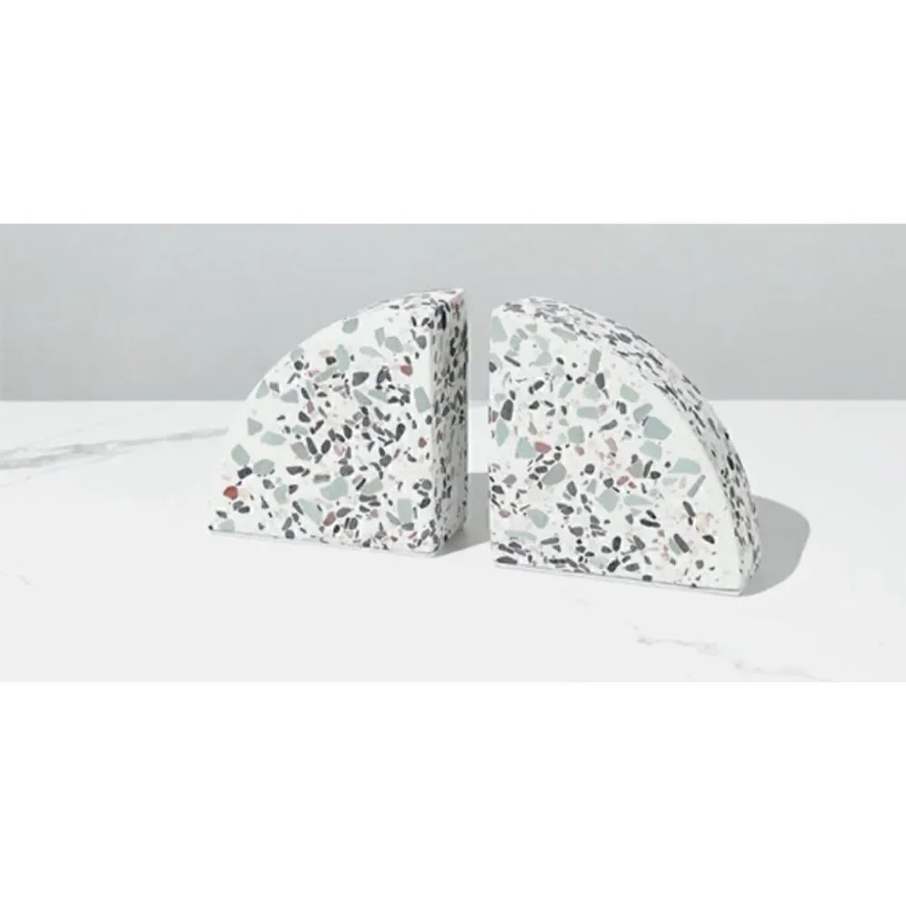 West Elm Modern Terrazzo Cement Arched Bookends / NEW